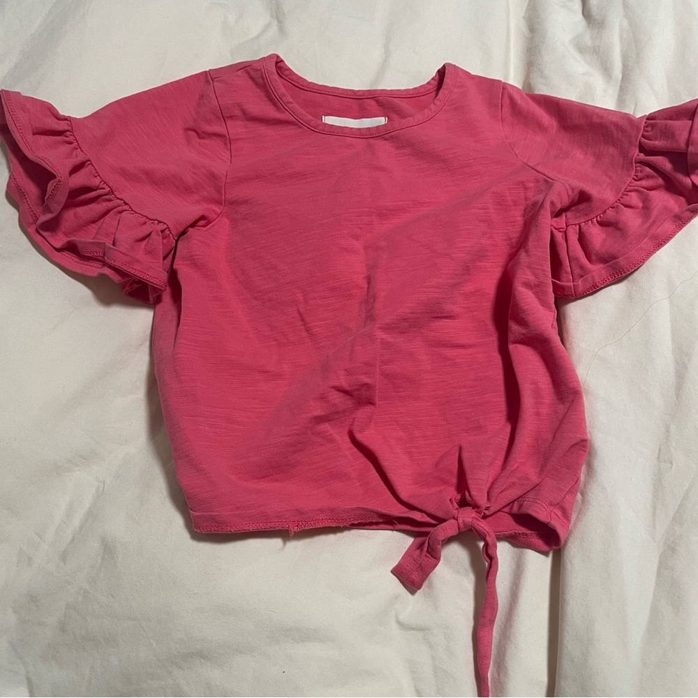 Mabel+Honey kids pink flutter sleeve tee. Size 10